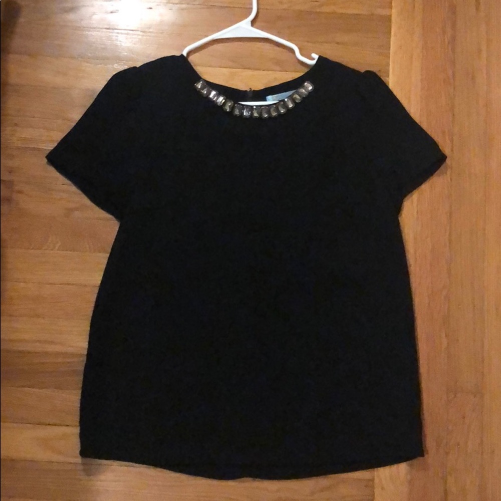 Black work shirt with rhinestone detail